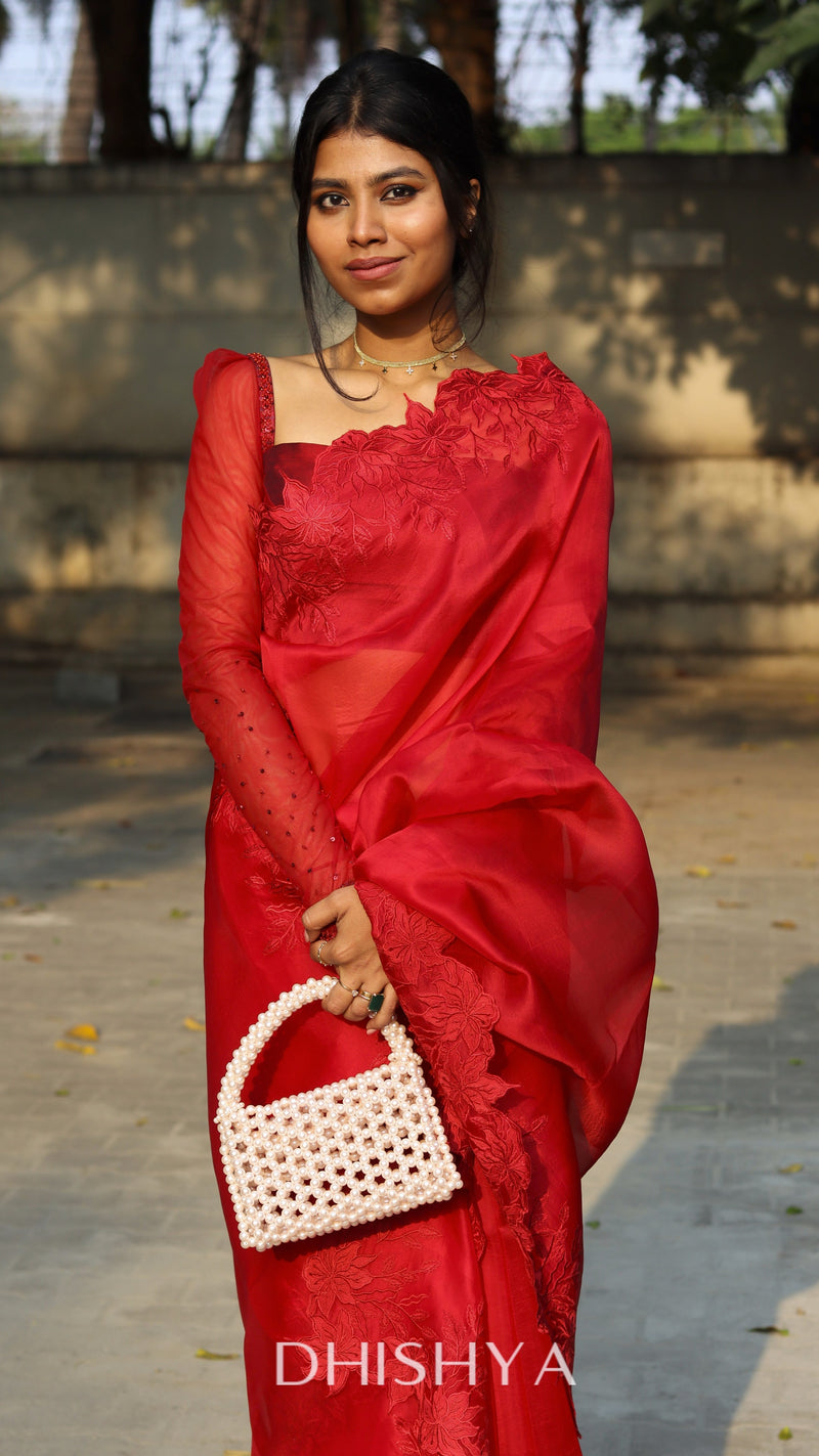 New Latest Designer Red Color Silk Saree With Blouse Design